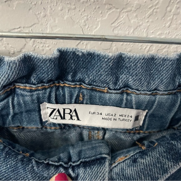 Zara Woman’s Paper Bag Denim Jeans Blue Wash Size:2 Preloved - Picture 5 of 12